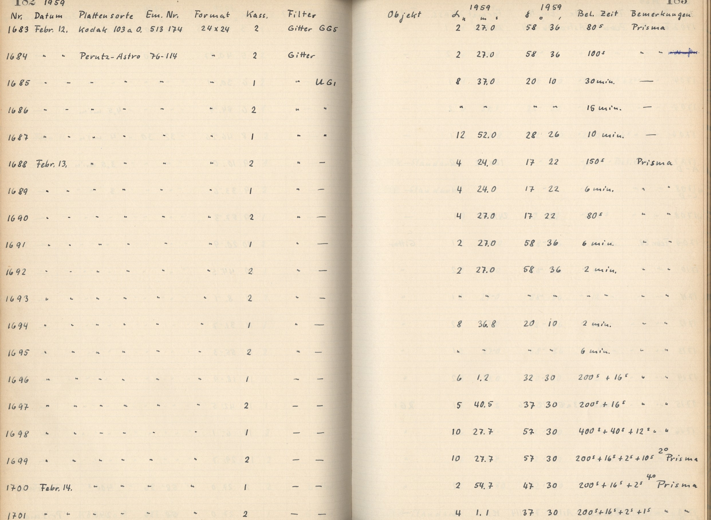 Plattenverzeichnis: ganze Seite01698