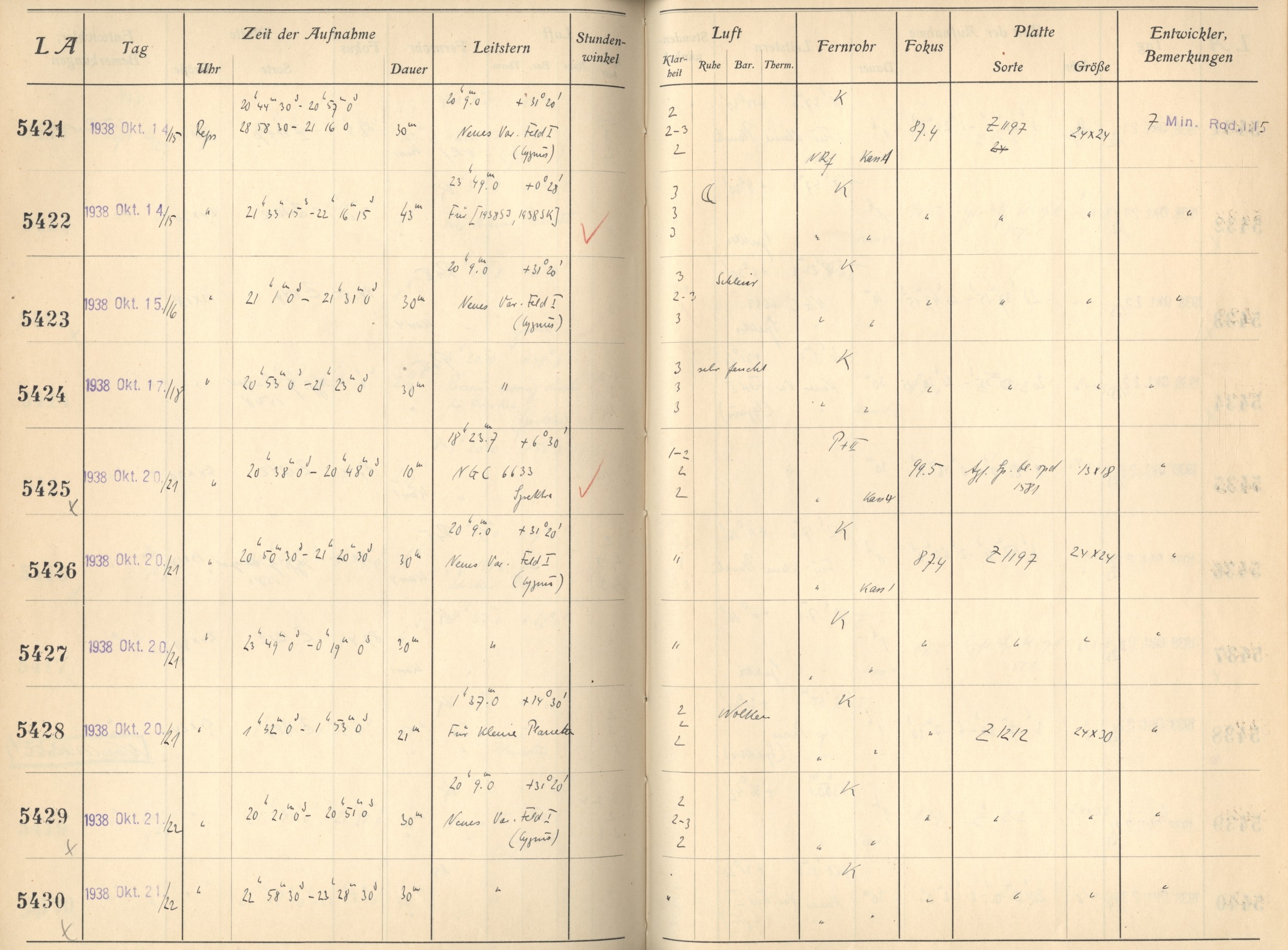 Plattenverzeichnis: ganze Seite05424