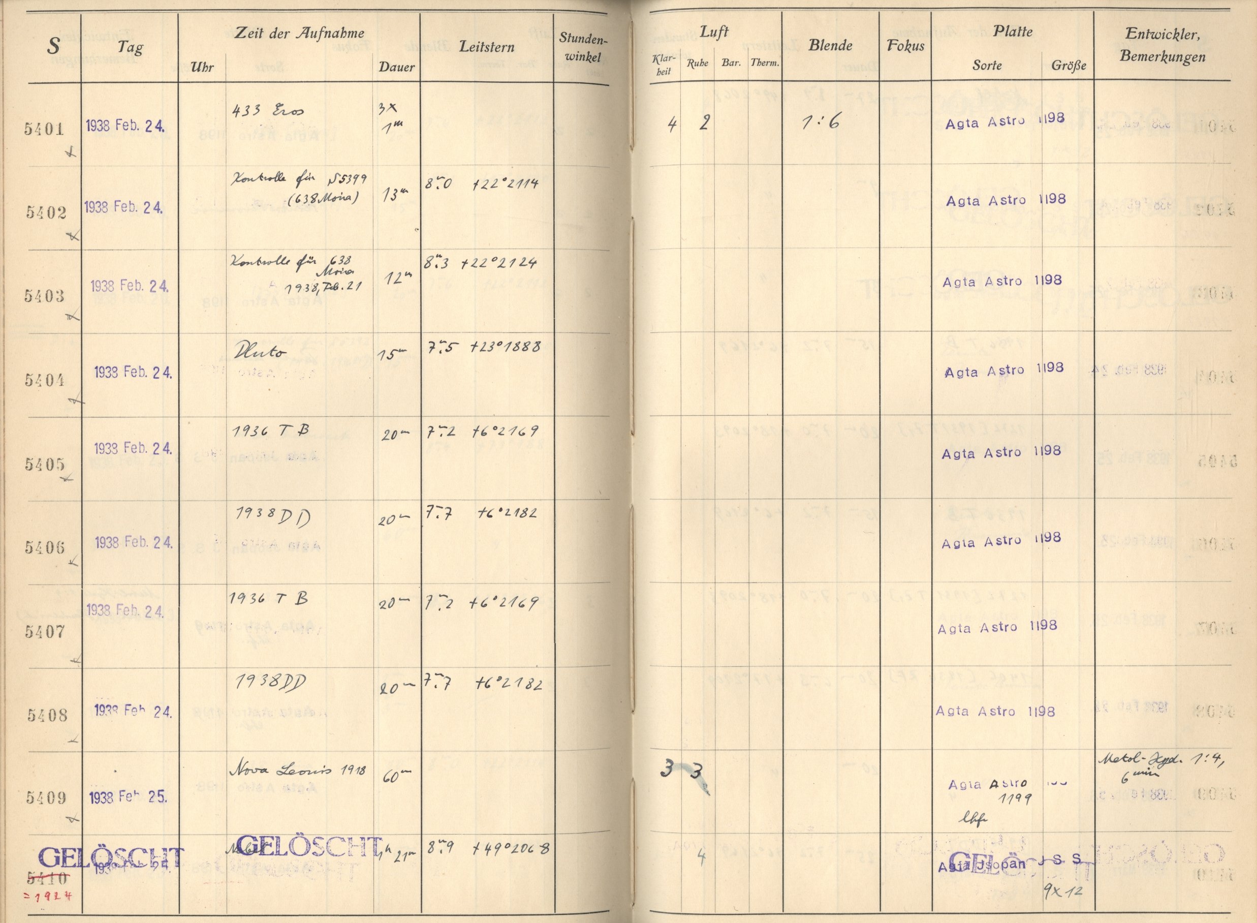 Plattenverzeichnis: ganze Seite05405